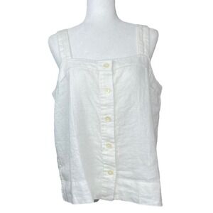 Everlane Womens Linen Picnic Tank White Button Front Sleeveless Top Size 14 NEW